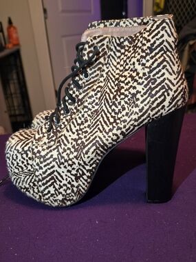 Jeffrey Campbell Lita Black and Cream Lace-Up Platform Bootie